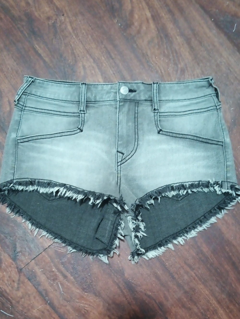 Womens Washed Gray Frayed Hem Denim Shorts